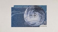 Photo collage of hurricane warnings, a map of the Milky Way, and the night sky