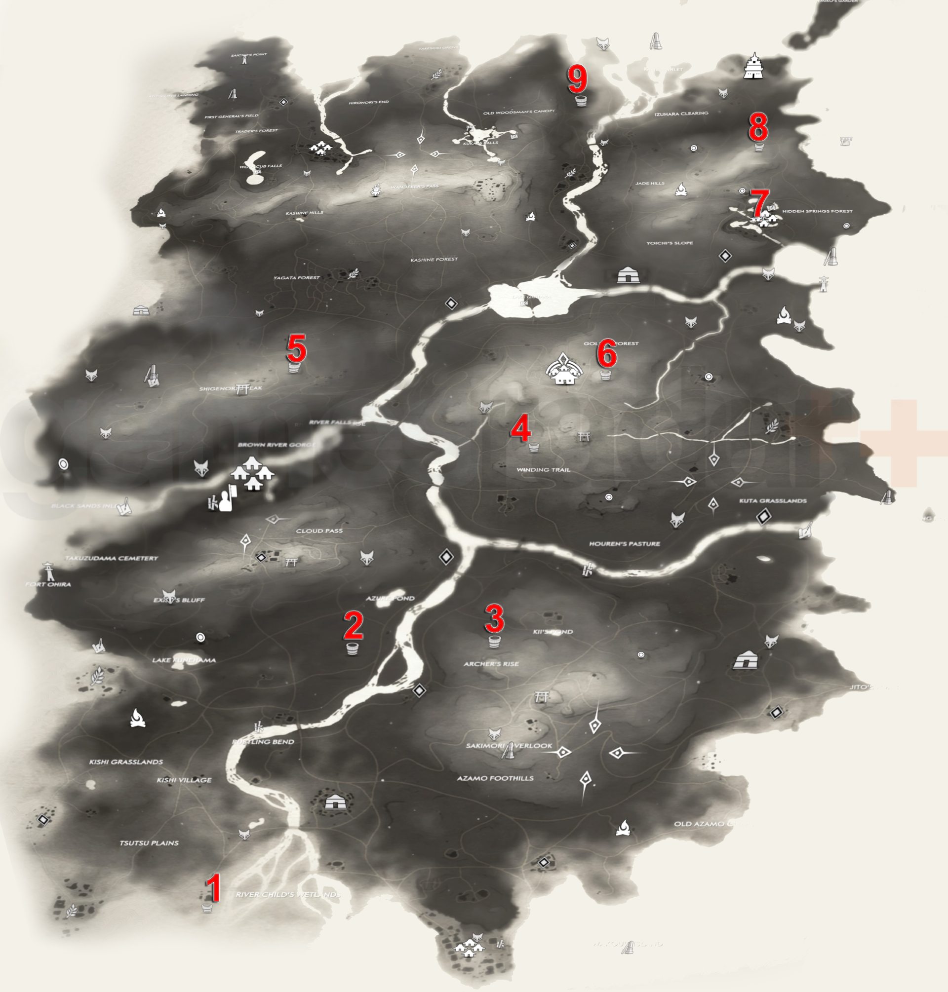 ghost of tsushima hot springs map
