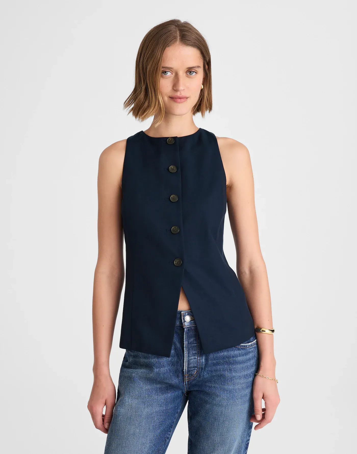Madewell, Crewneck Cutaway Vest in Drapey Twill