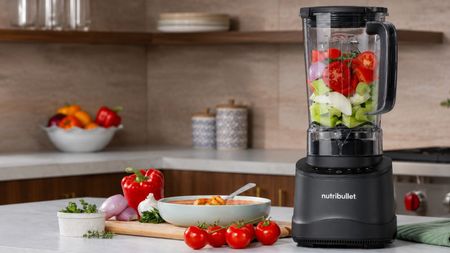 The nutribullet PowerCore XL Blender with vegetables inside 