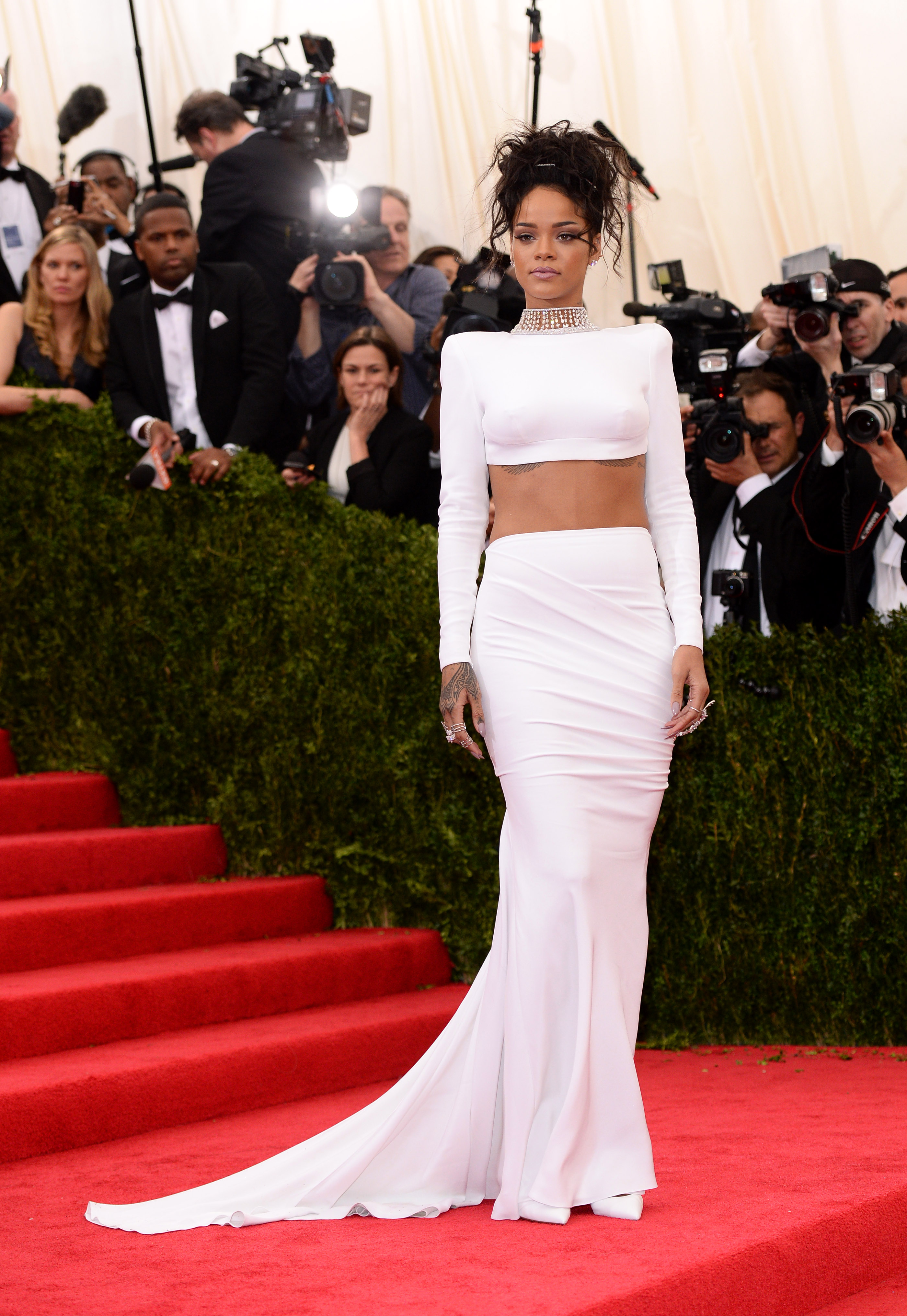Images of celebrities at the Met Gala in the 2010s.