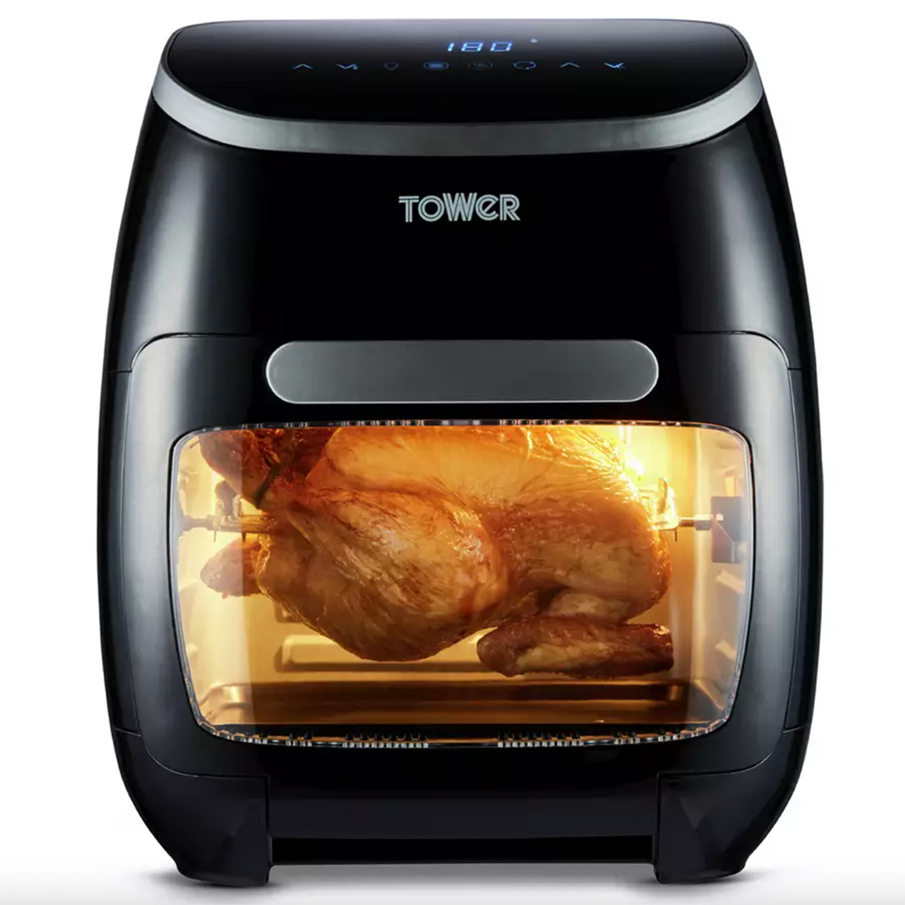 Black Tower air fryers cooking a small chicken