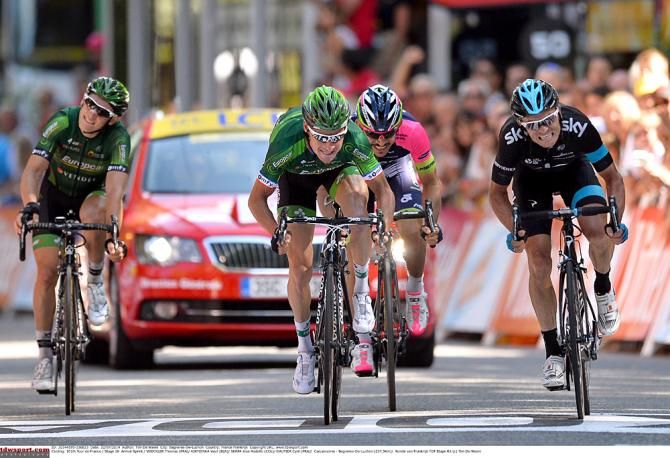Thomas Voeckler (Team Europcar) sprints in for second place on stage 16