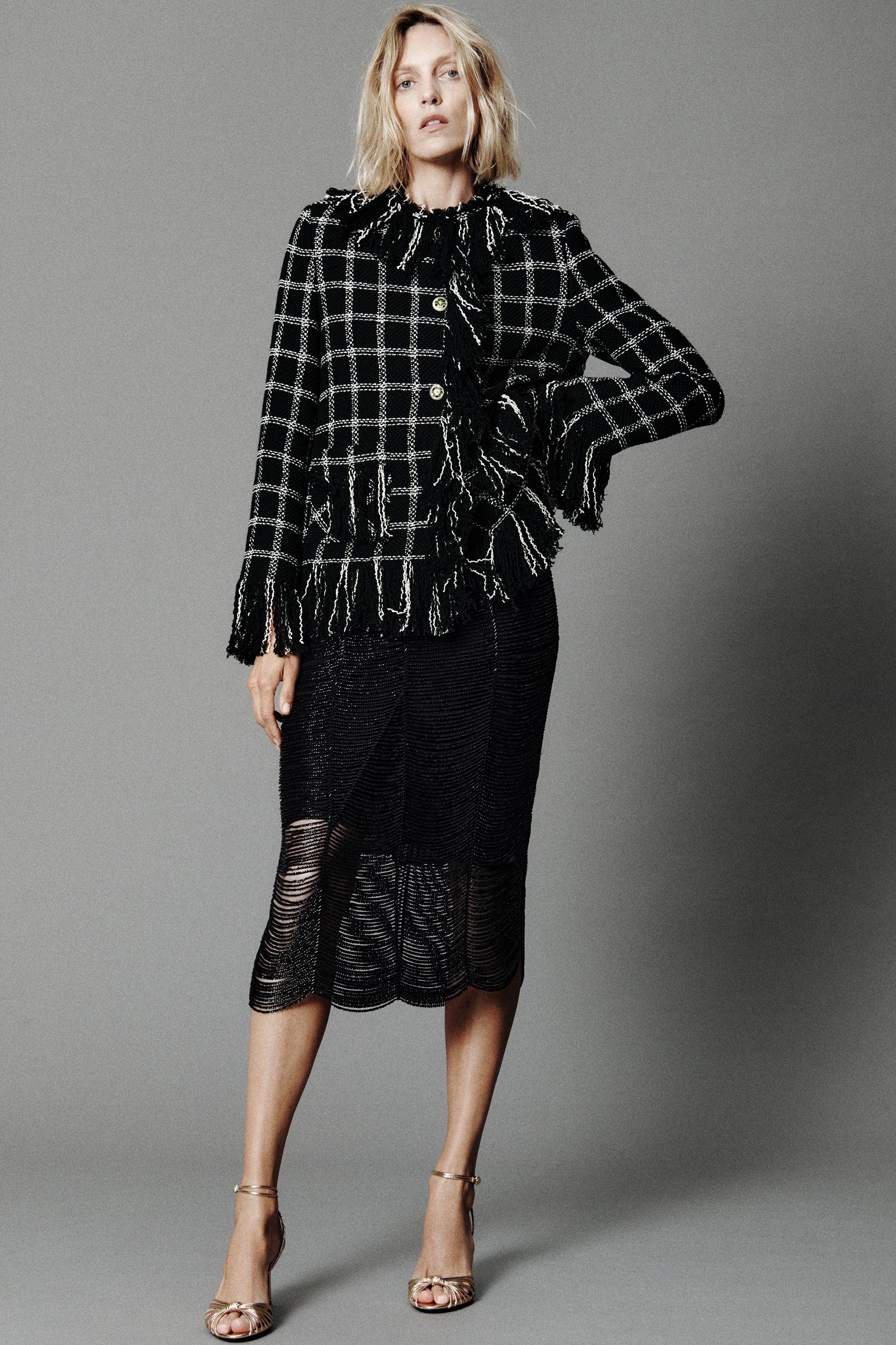 Zw Collection Fringed Plaid Jacket