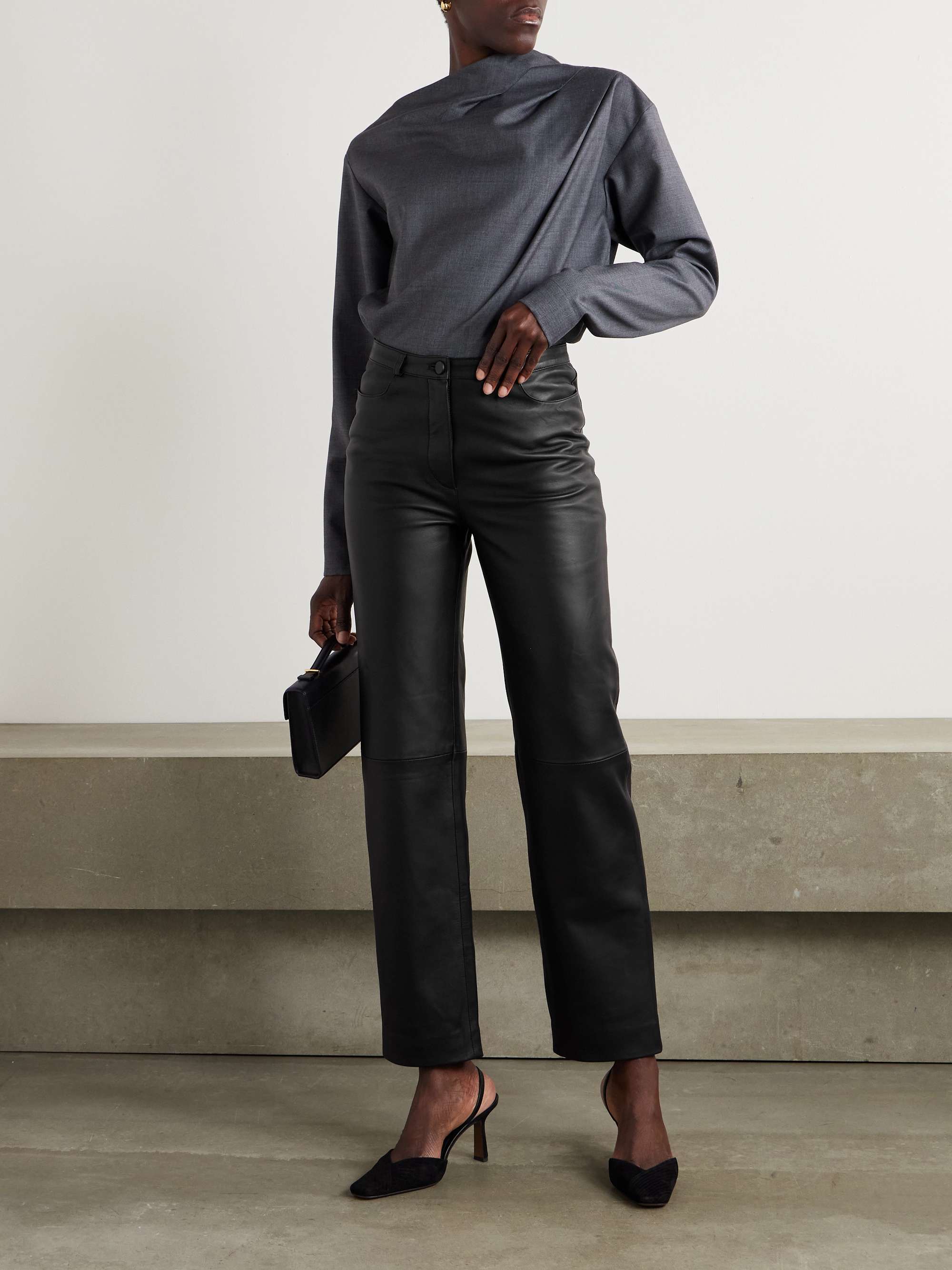 Cobe Paneled Leather Straight-Leg Pants
