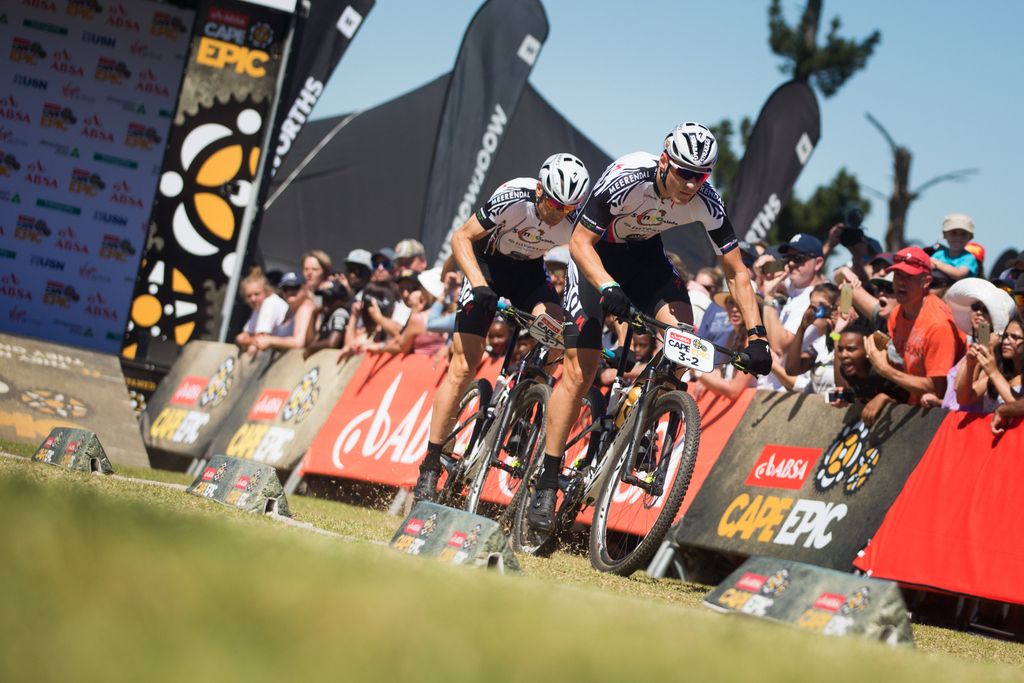 Christoph Sauser and Jaroslav Kulhavy (Investec-Songo-Specialized) roll out for the prologue