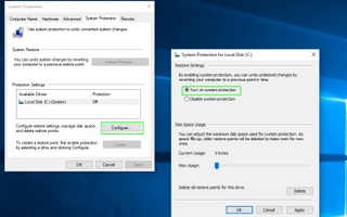 Enable System Protection / Restore Points