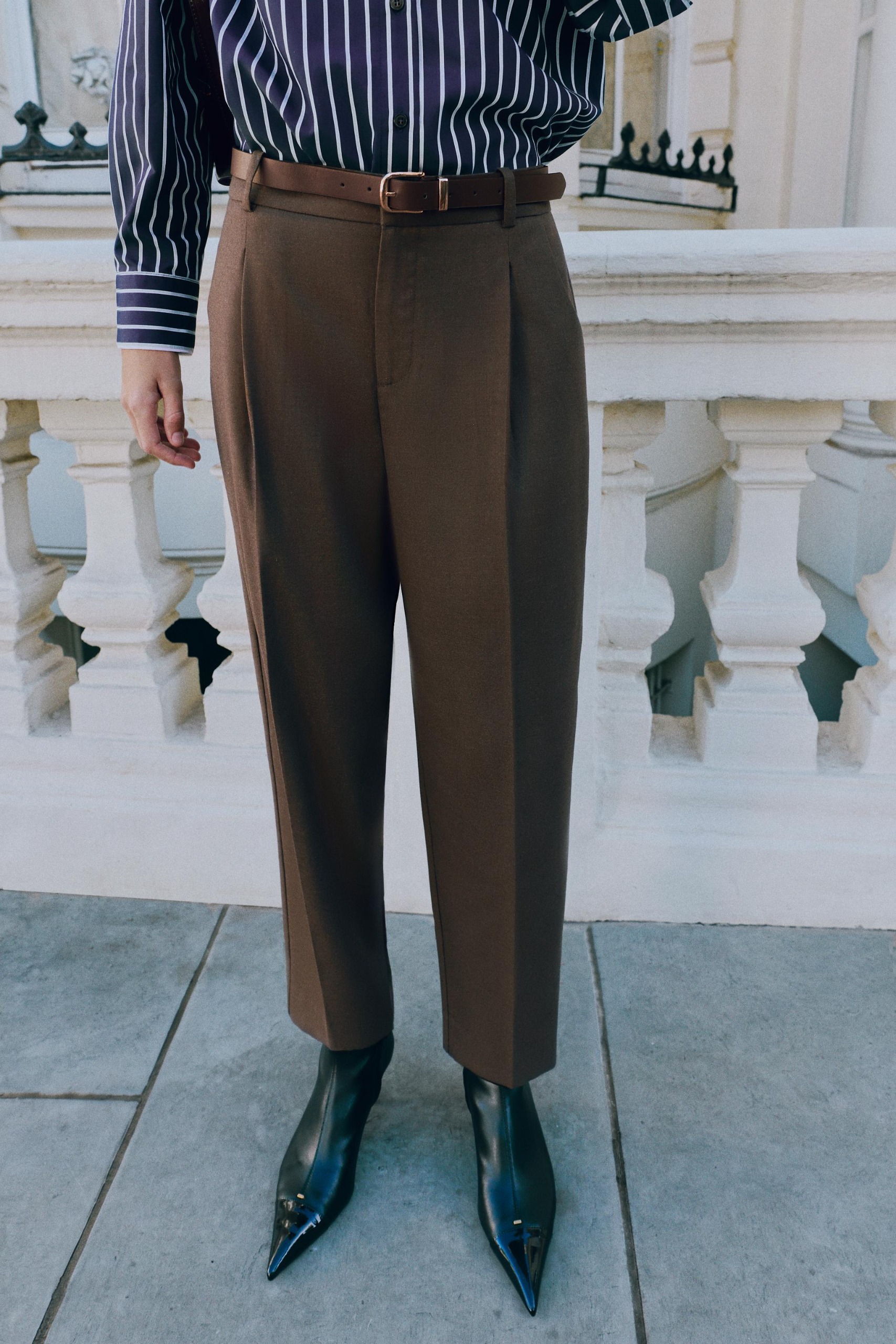 Belted Ankle Pants - Mink - Xs