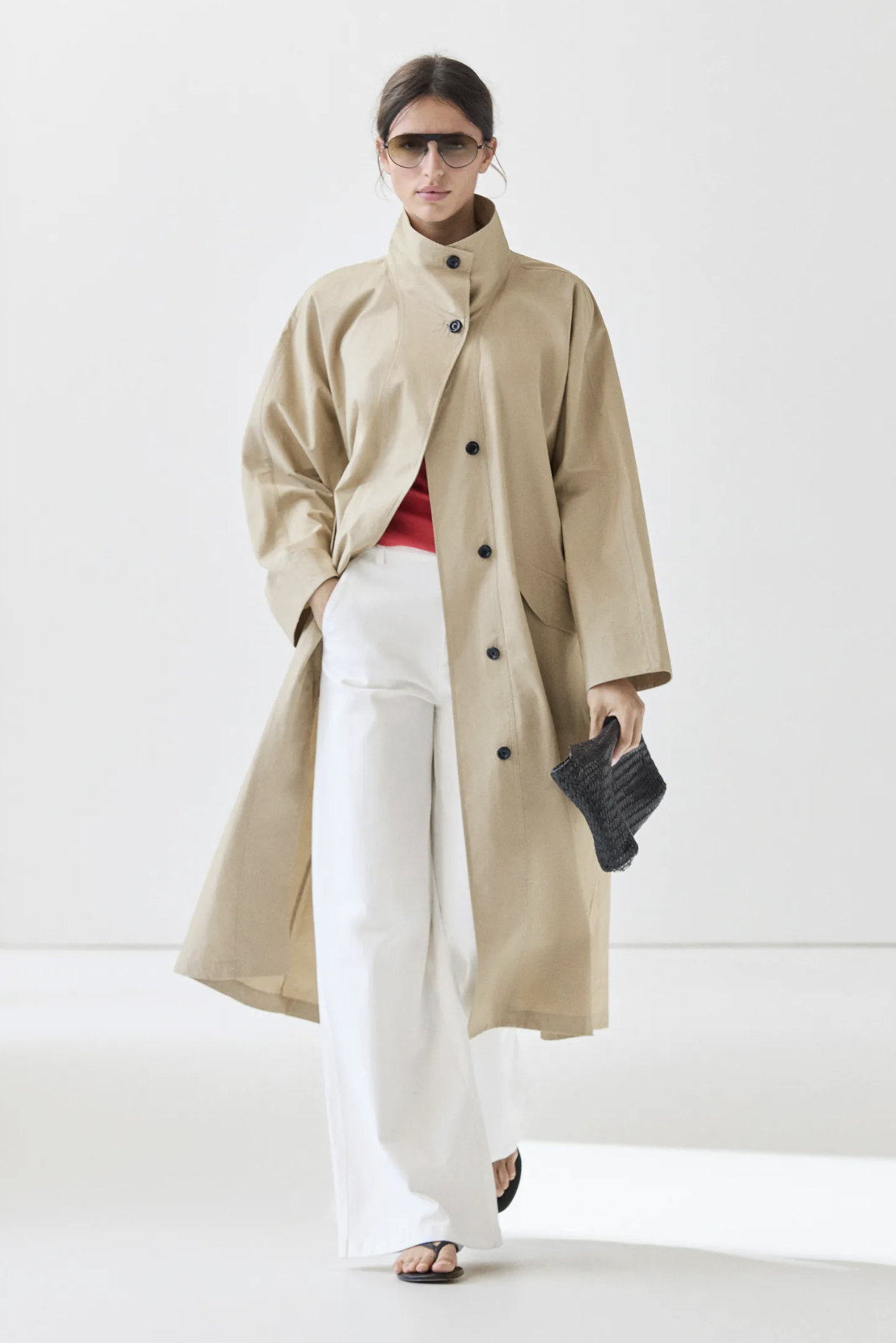 Massimo Dutti, 100% Cotton High-Neck Trench Coat