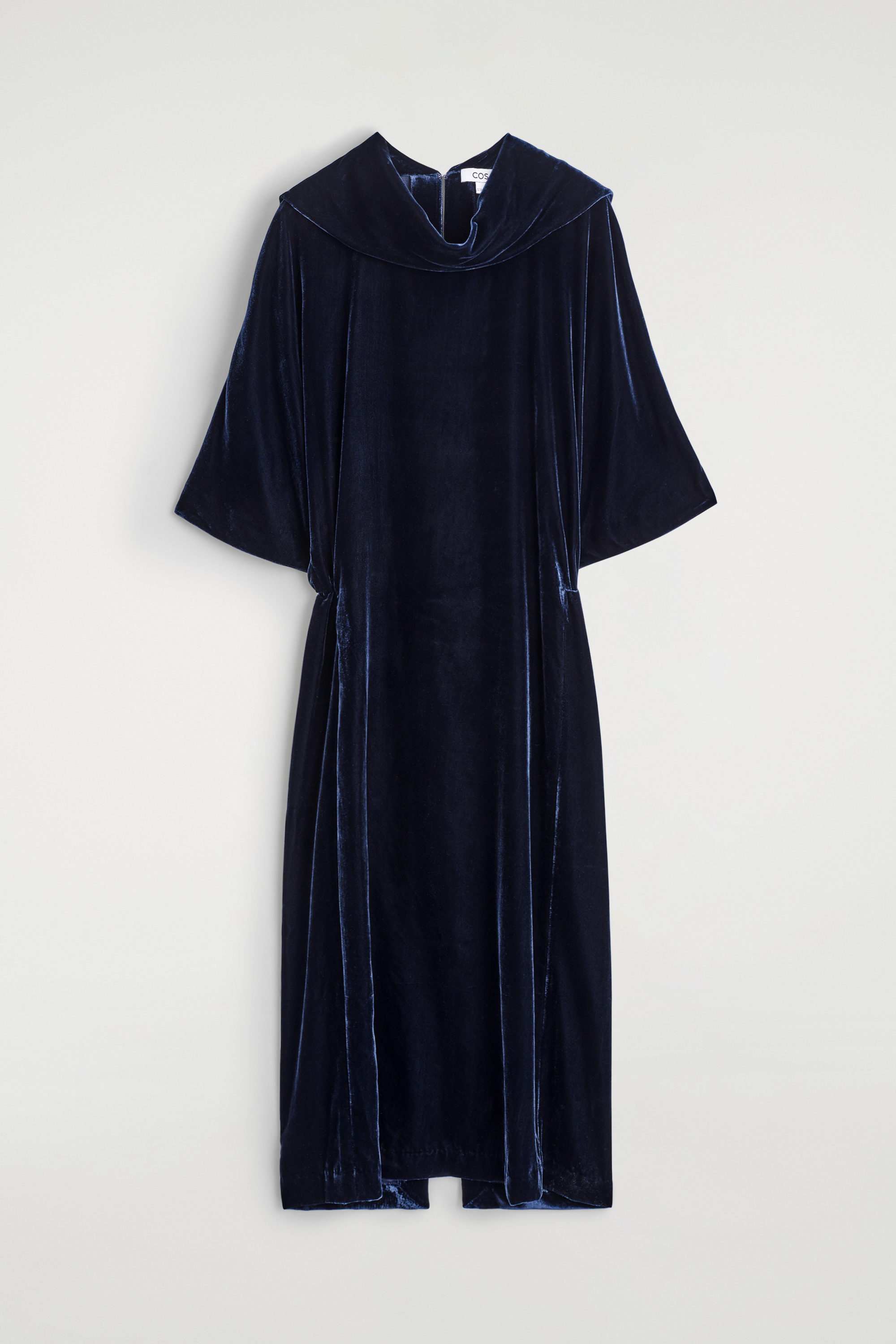 Draped-Neck Velvet Midi Dress
