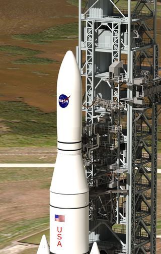 This artist concept shows NASA's Space Launch System, or SLS, which offers numerous benefits for scientific missions, from larger spacecraft mass to reduced travel time through the solar system in route to other worlds. (Concept updated Jan. 14, 2014.)