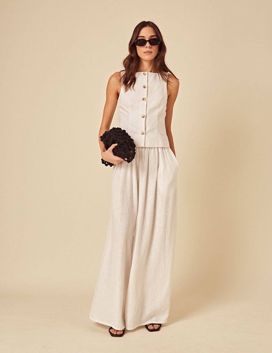 White Linen-Blend Jerrow Wide Leg Trousers