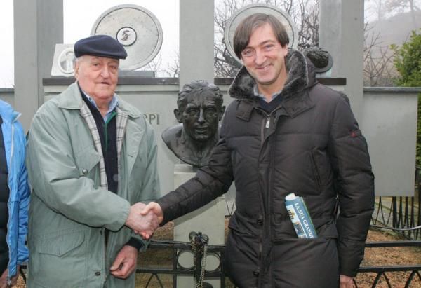 Andrea Correa with Faustino Coppi at his father's memorial service
