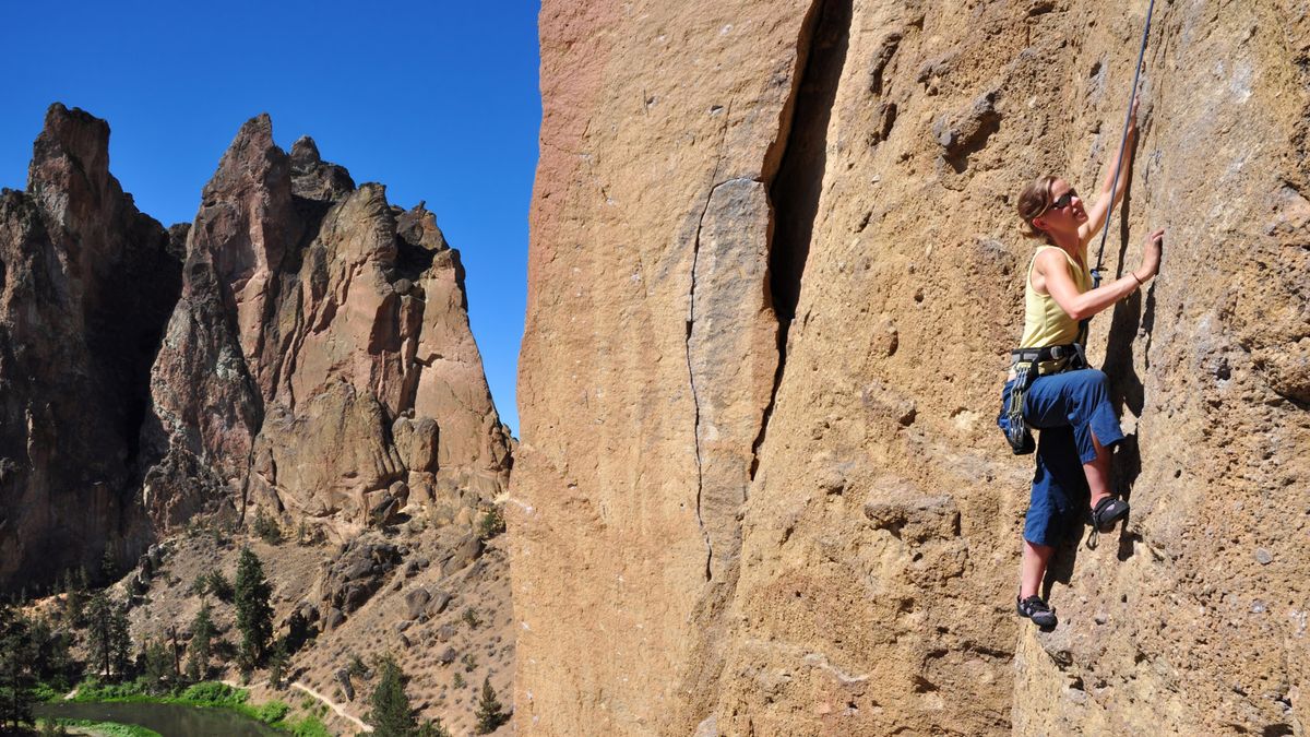 what is a redpoint in climbing: a climber at Smith Rocks