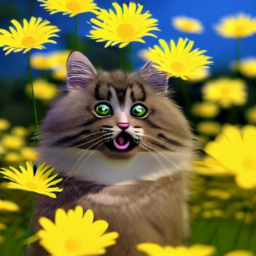 AI generated image of cat picking daisies