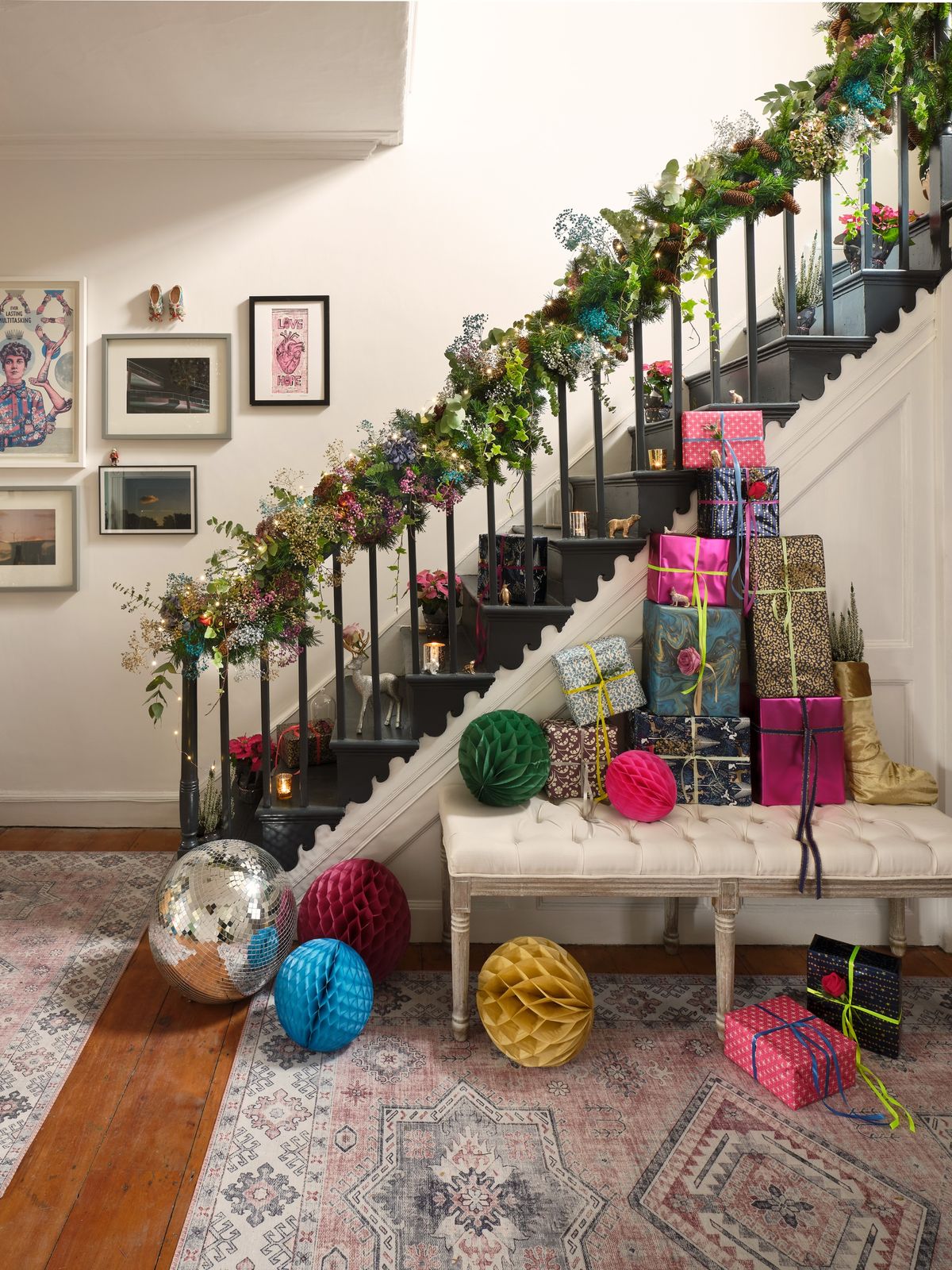 How to Hang Garland on Stairs + Entryway Christmas Decor - Bless