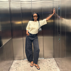 Marilyn wearing a t-shirt and jeans.