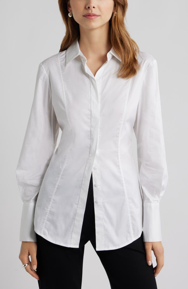 Seam Detail Split Back Stretch Cotton Poplin Shirt