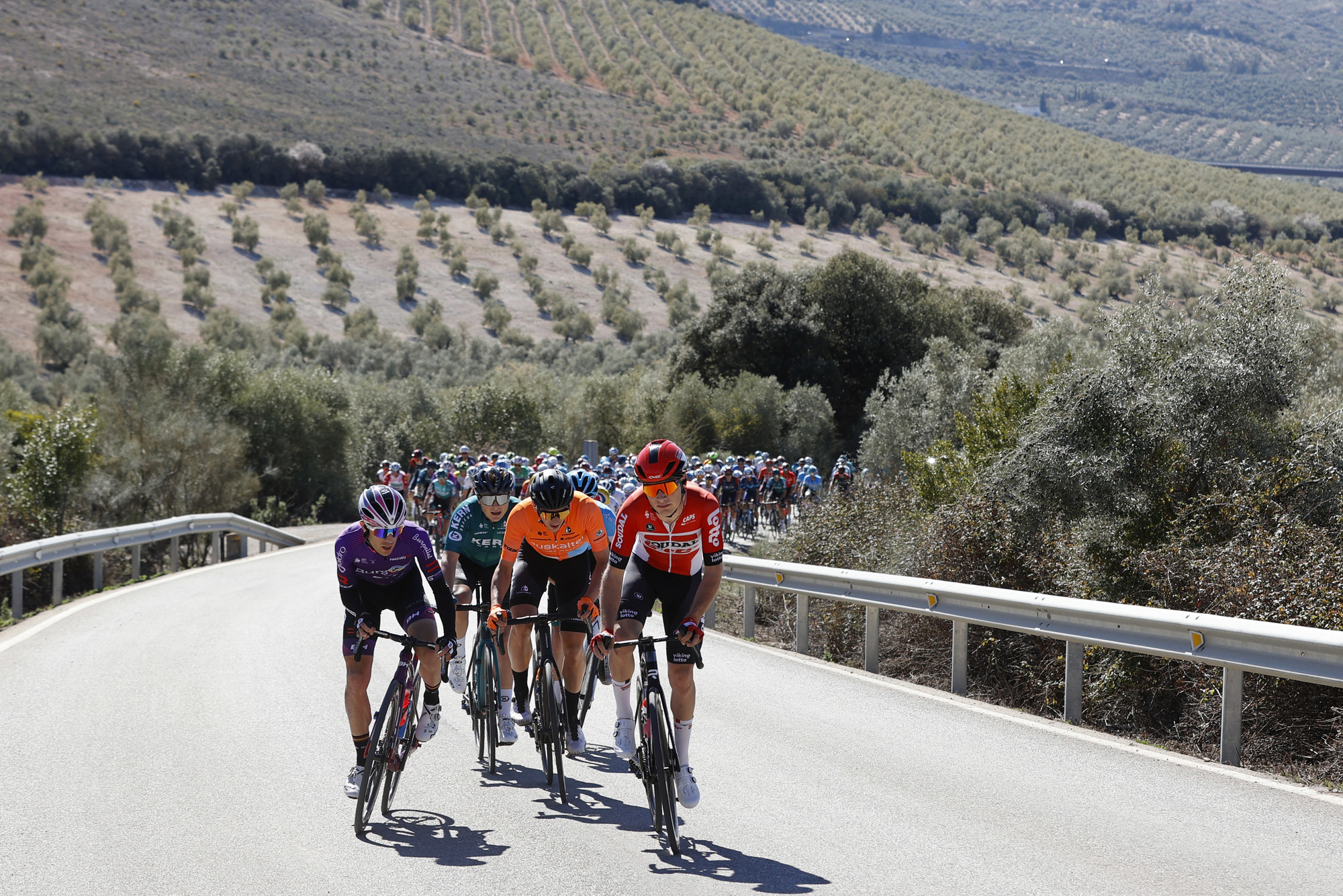 Vuelta a Andalucia - Ruta Del Sol 2022 - 68th Edition - 2nd stage Archidona - Alcala la Real 150,6 km - 17/02/2022 - Kamil Malecki (POL - Lotto Soudal) - Gotzon MartÃn (ESP - Euskaltel - Euskadi) - photo Luis Angel Gomez/SprintCyclingAgency©2022