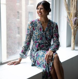 Michelle in a ready-for-meetings wrap dress