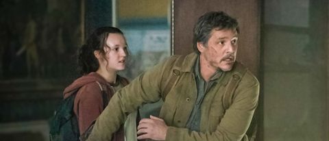 (L to R) Bella Ramsey as Ellie and Pedro Pascal as Joel, navigating a museum, in The Last of Us on HBO