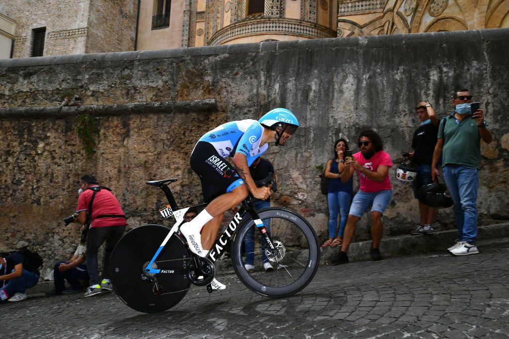 PALERMO ITALY OCTOBER 03 Rick Zabel of Germany and Team Israel StartUp Nation Duomo di Monreale Monte Caputo Cathedral during the 103rd Giro dItalia 2020 Stage 1 a 151km Individual Time Trial stage from Monreale to Palermo ITT girodiitalia Giro on October 03 2020 in Palermo Italy Photo by Stuart FranklinGetty Images