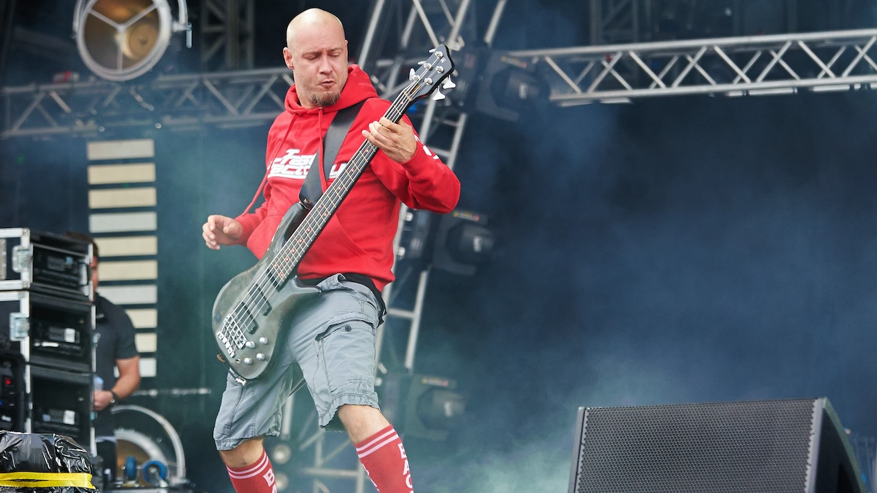 Sam Rivers of Limp Bizkit performs on stage at Sonisphere at Knebworth Park on July 4, 2014 in Knebworth, United Kingdom.