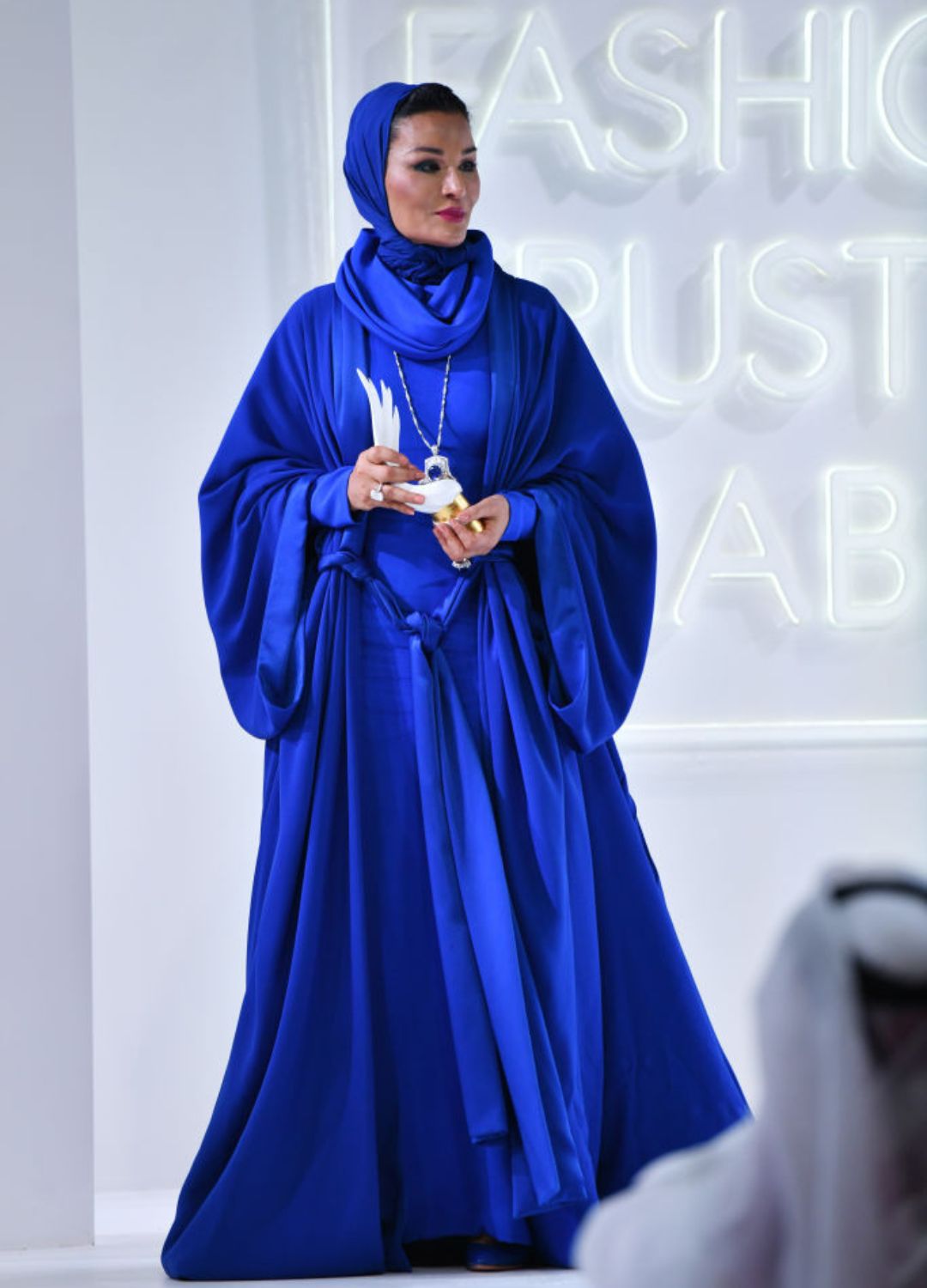 Sheikha Moza bint Nasser of Qatar looking flawless in a cobalt blue