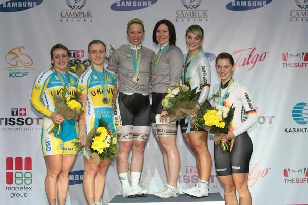 The women's team sprint podium