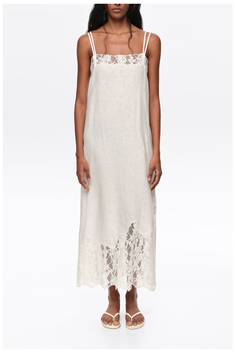 Washed Linen Lace Midi Dress