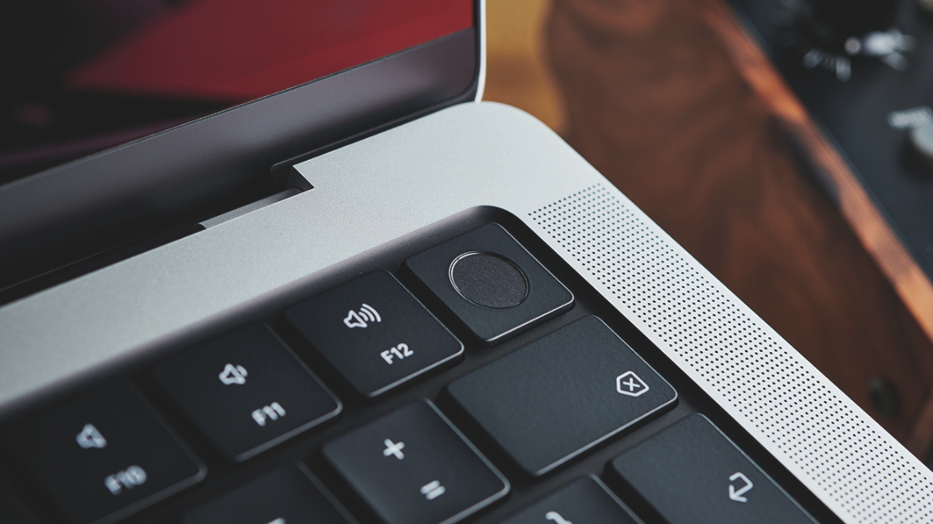 Close up of the power button on a MacBook Air