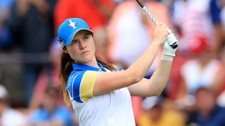 Leona Maguire plays an iron shot at the Solheim Cup