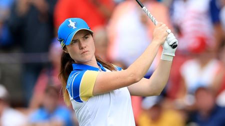 Leona Maguire plays an iron shot at the Solheim Cup