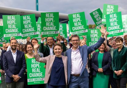 The Green Party launch their 2024 general election manifesto at Hove cricket ground (Photographer: Carlos Jasso/Bloomberg via Getty Images)