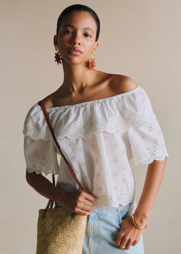 Tala Blouse - Ecru With Petal Embroidery - Organic Cotton - S&amp;eacute;zane