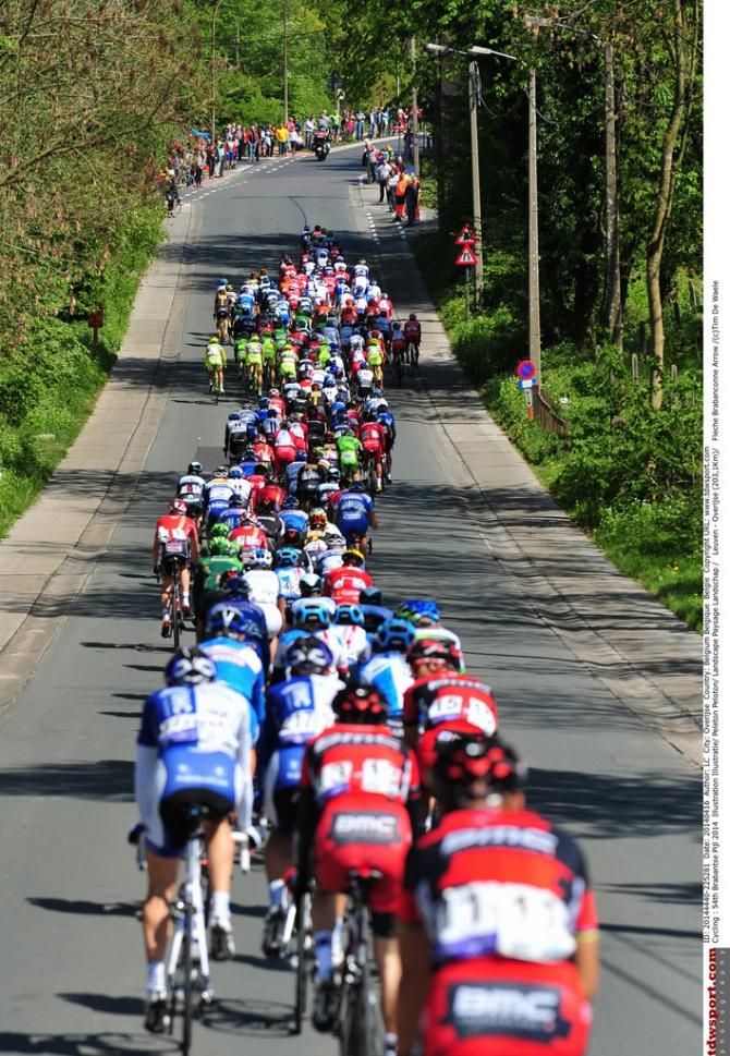 The peloton strung out