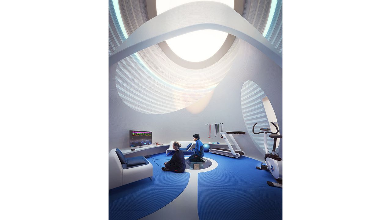 A visualization showing a potential interior for Marsha, the winner of NASA's 3D-Printed Habitat Challenge.