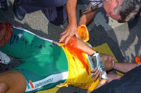 Thor Hushovd (CA) on the ground after his accident