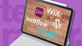 The best web design software - Wix, Adobe Dreamweaver, WordPress, Weebly and Webflow logo on on a laptop with a brick wall background
