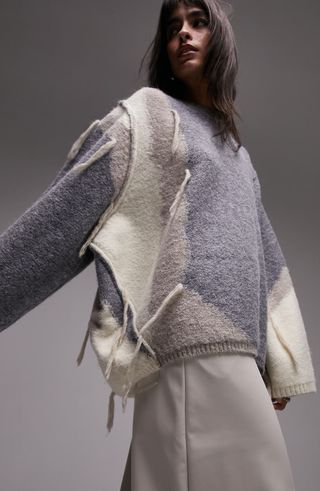 Tassel Colorblock Oversize Sweater
