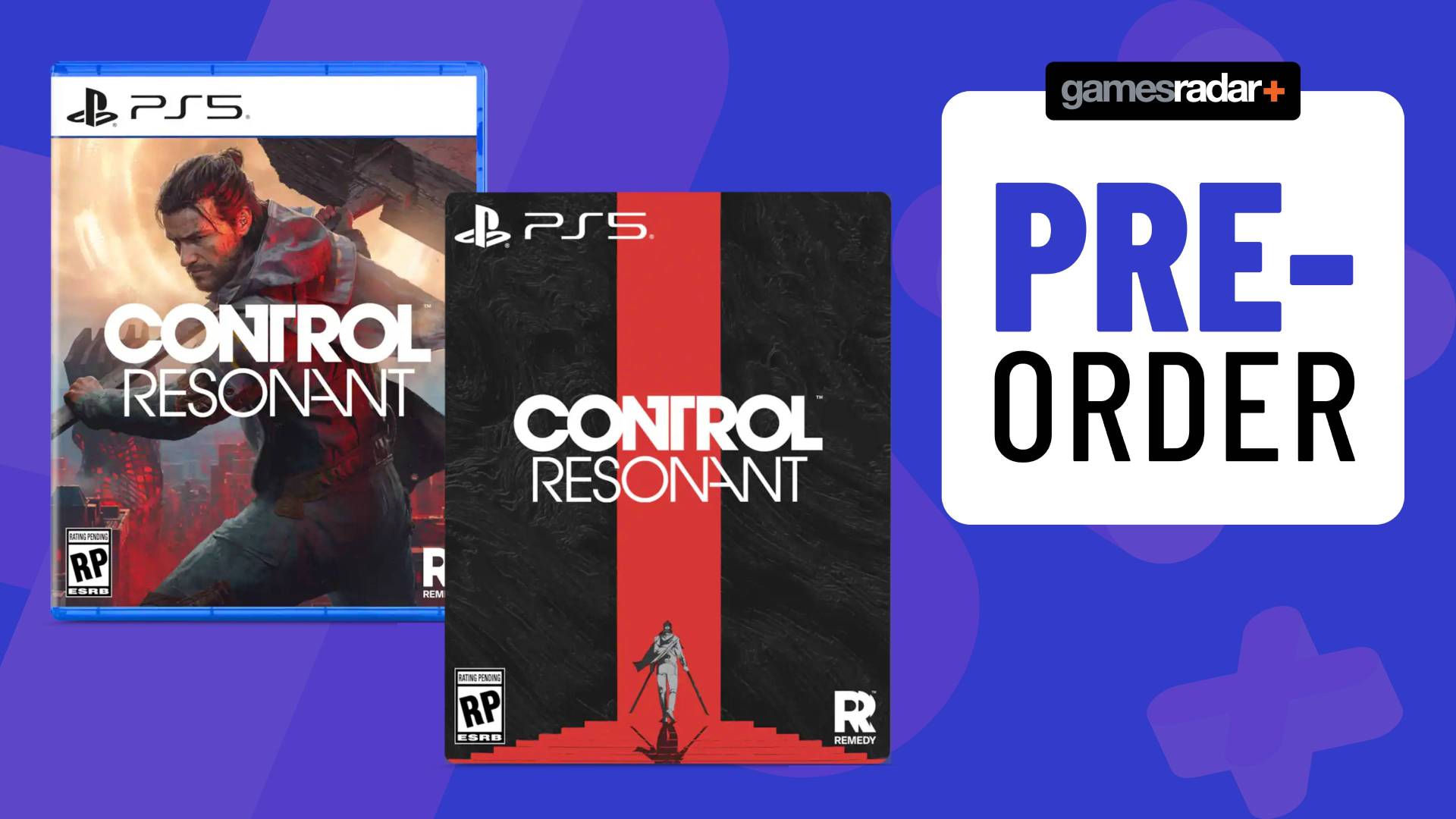 Image of the PS5 Control Resonant Standard and Steelbook editions on a blue GamesRadar+ background.