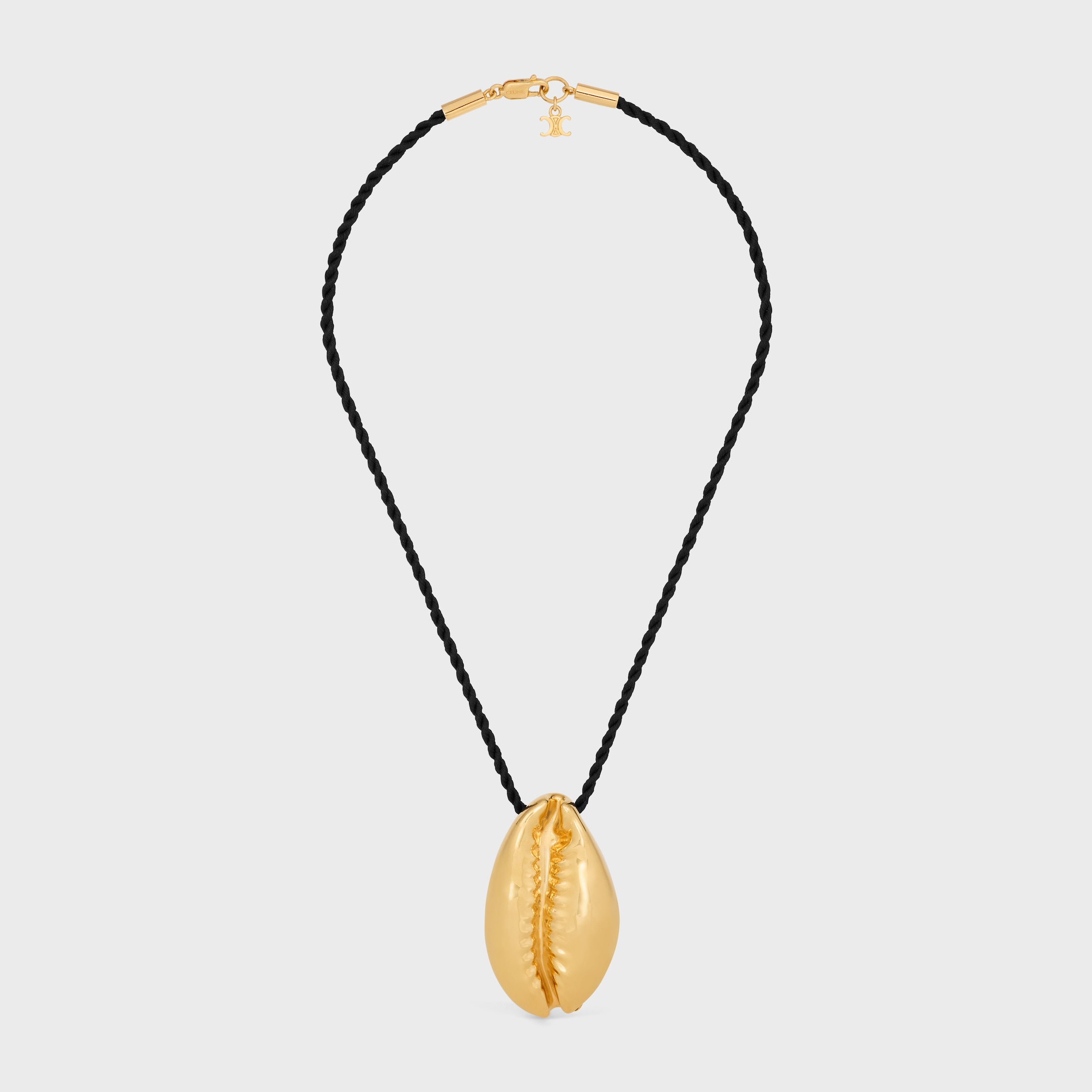 Celine Défilé Brass Shell Necklace with Gold Finish and Silk