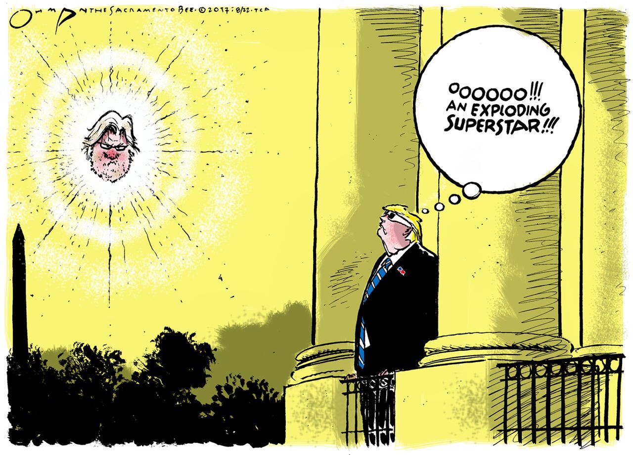 Political cartoon U.S. Trump Bannon fired total eclipse