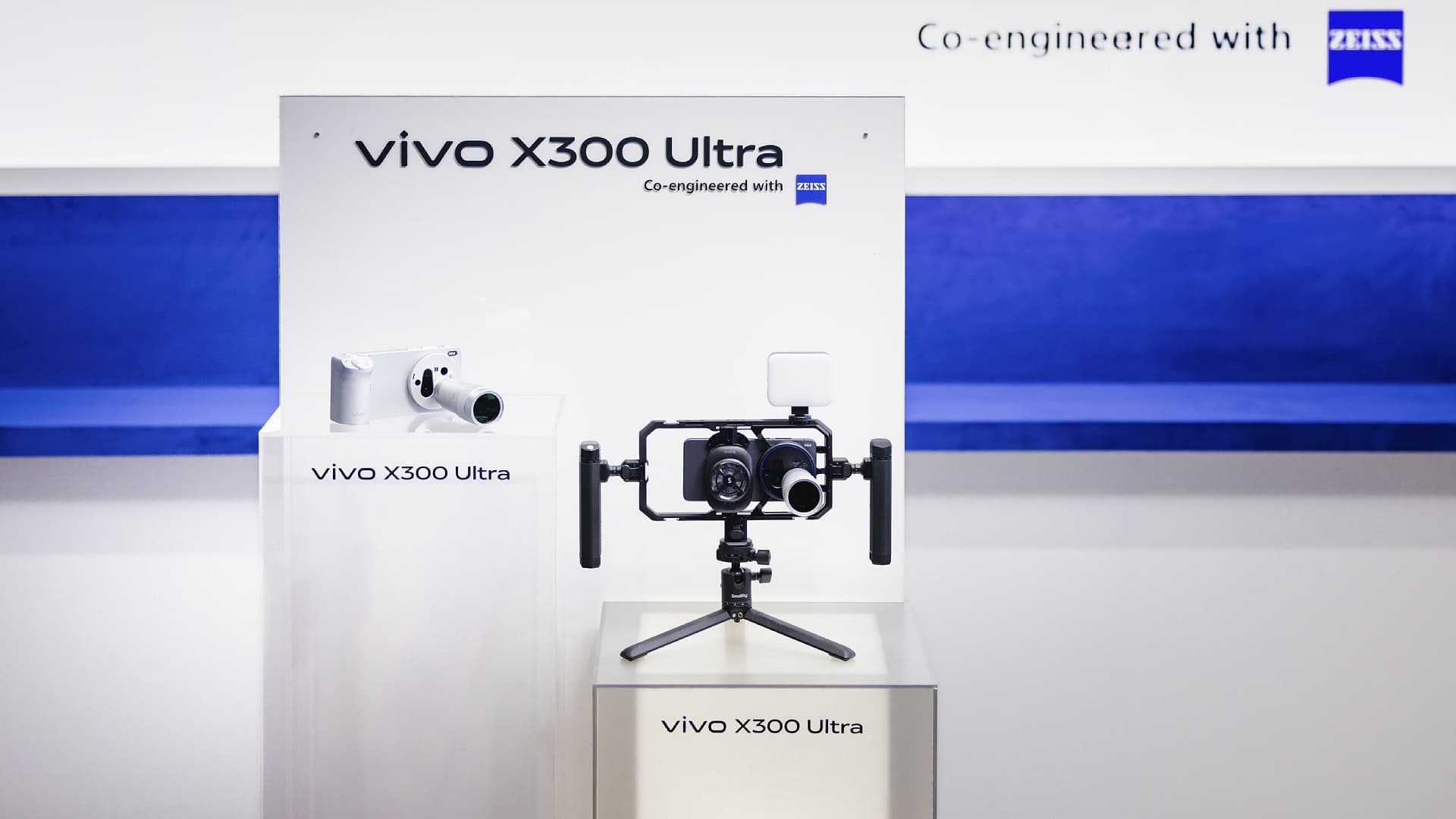 The Vivo X300 Ultra phone with its Telephoto Extender Gen2 Ultra and Camera Cage accessories.