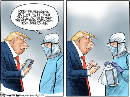 Political Cartoon U.S. Trump phone twitter contagion