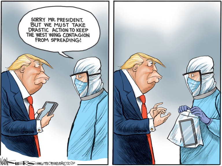 Political Cartoon U.S. Trump phone twitter contagion