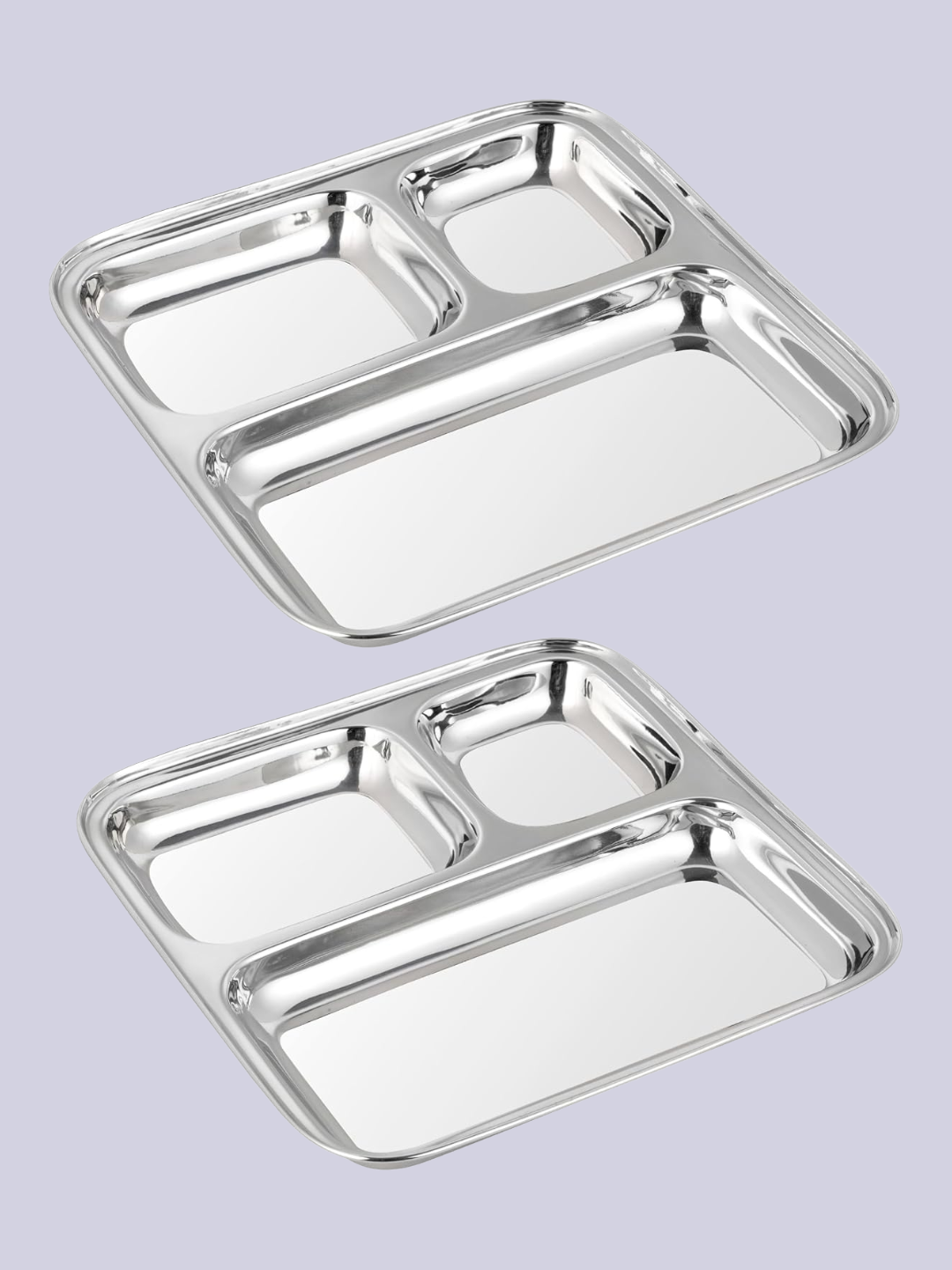 A set of two stainless steel thali divided plates from Amazon
