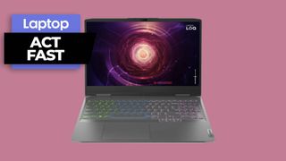 Lenovo LOQ gaming laptop against pink background