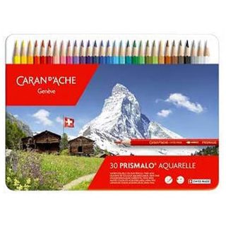 The best watercolour pencils include a tin with a scene of the Swiss Alps on the front