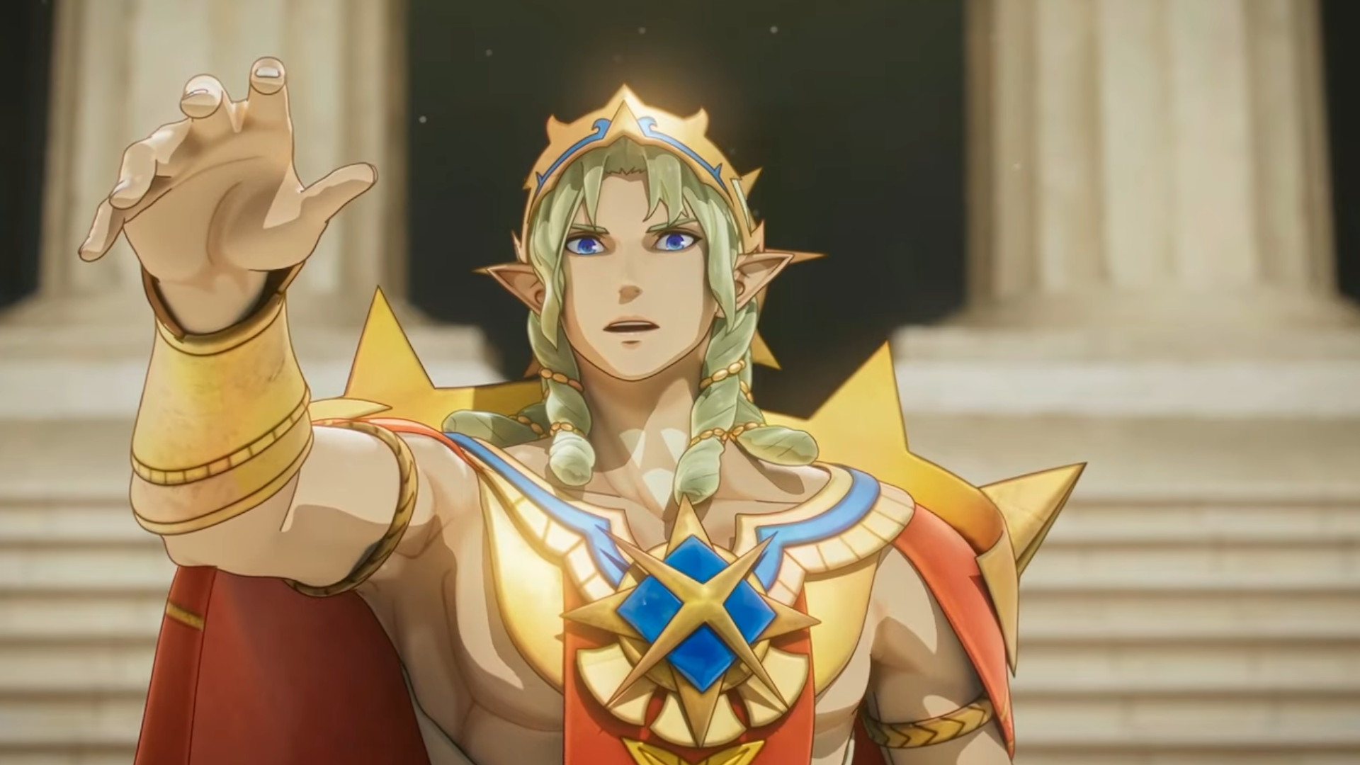 A close-up of a character during the Fire Emblem: Fortune&#039;s Weave trailer